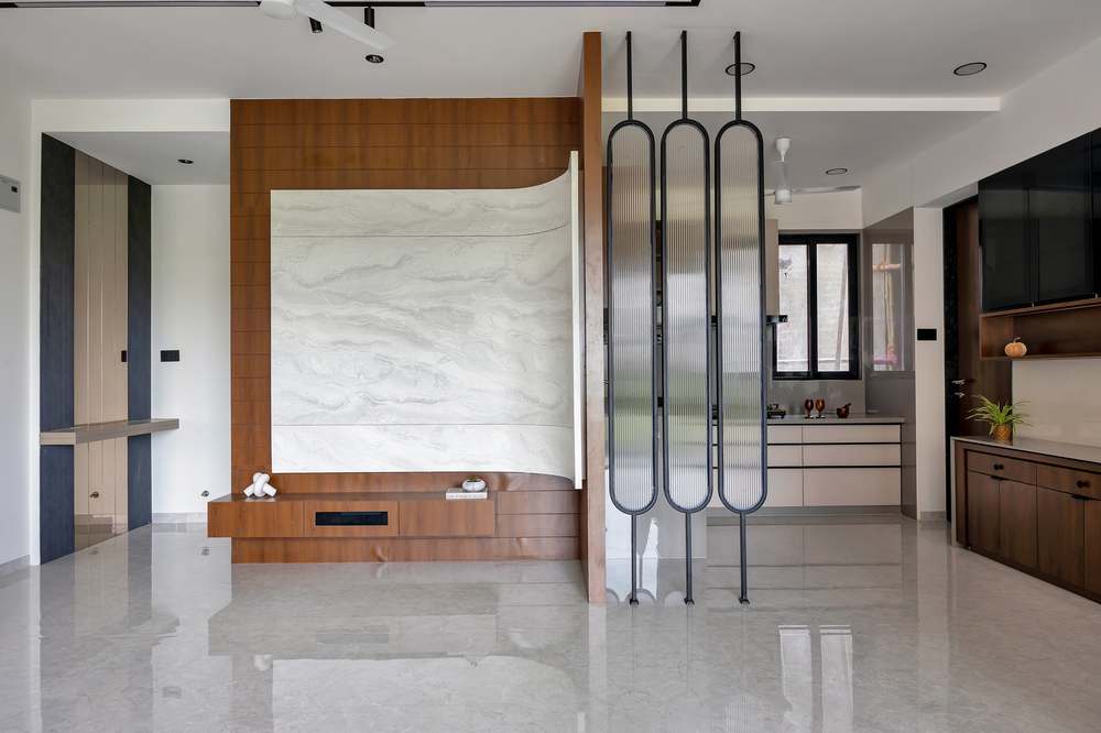 Shubham Sky sample flat living room TV unit and kitchen